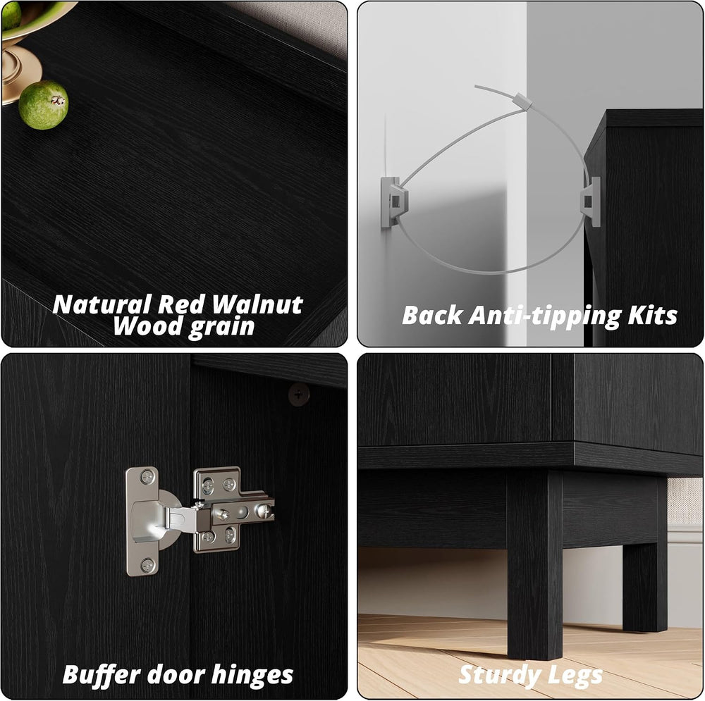IRONCK Storage Cabinet with Grille Doors, Black