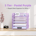 2 Pack 5-Tier Purple Desk Organizer with Handle Mesh Desk File/Paper Organizer Letter Tray for Office, School and Home Easy Installation Purple Office Supplies