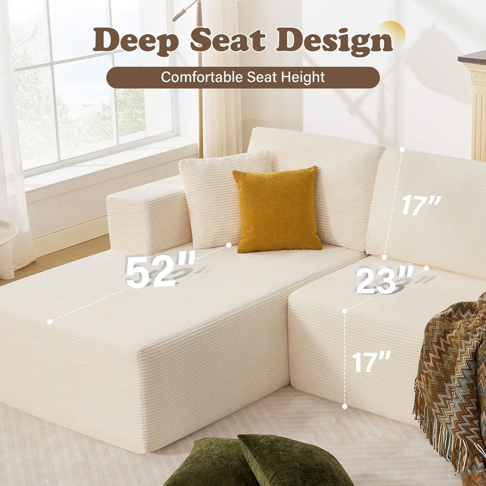 109” Cloud Sectional Couch, Modular Sofa with L-Shape Chaise, Deep Seat Cordu...