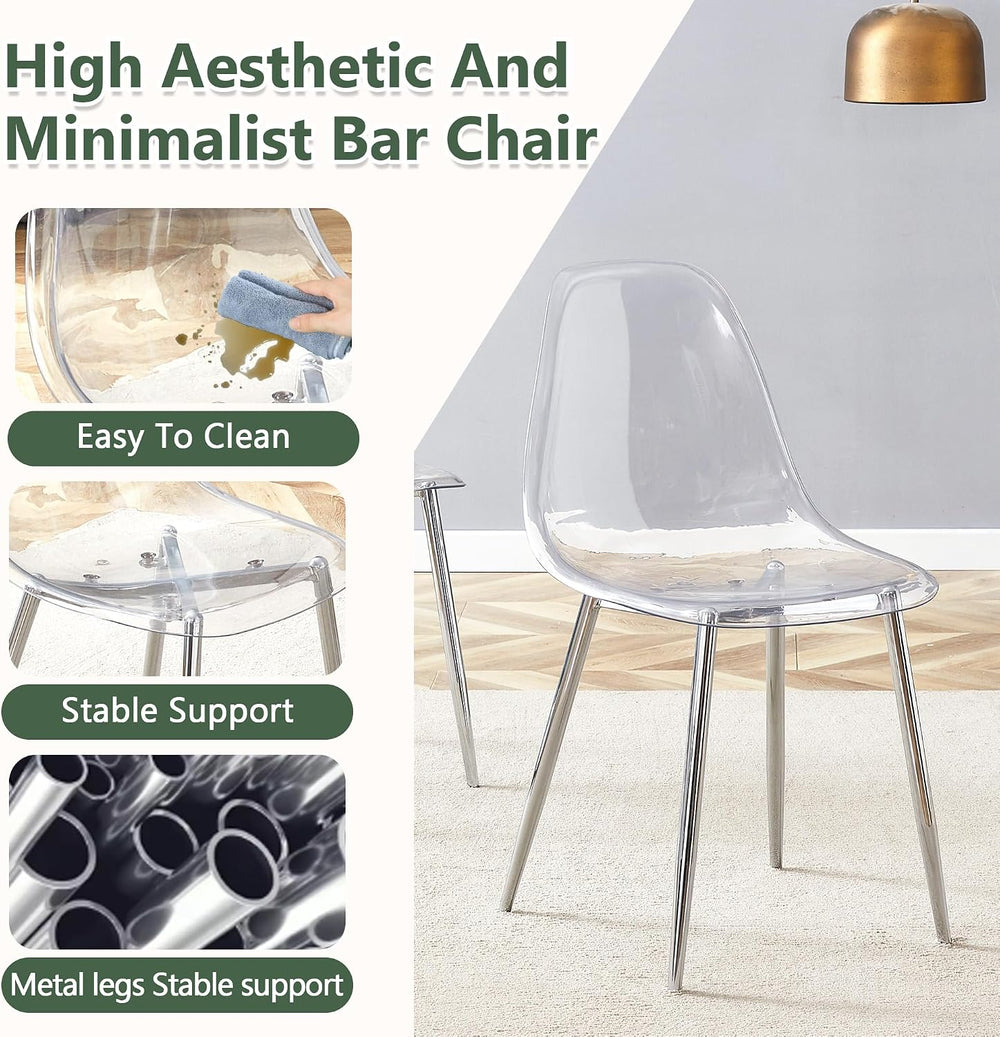 Clear Acrylic Dining Chairs Set of 4, Armless Modern Side Chairs with Transpa...