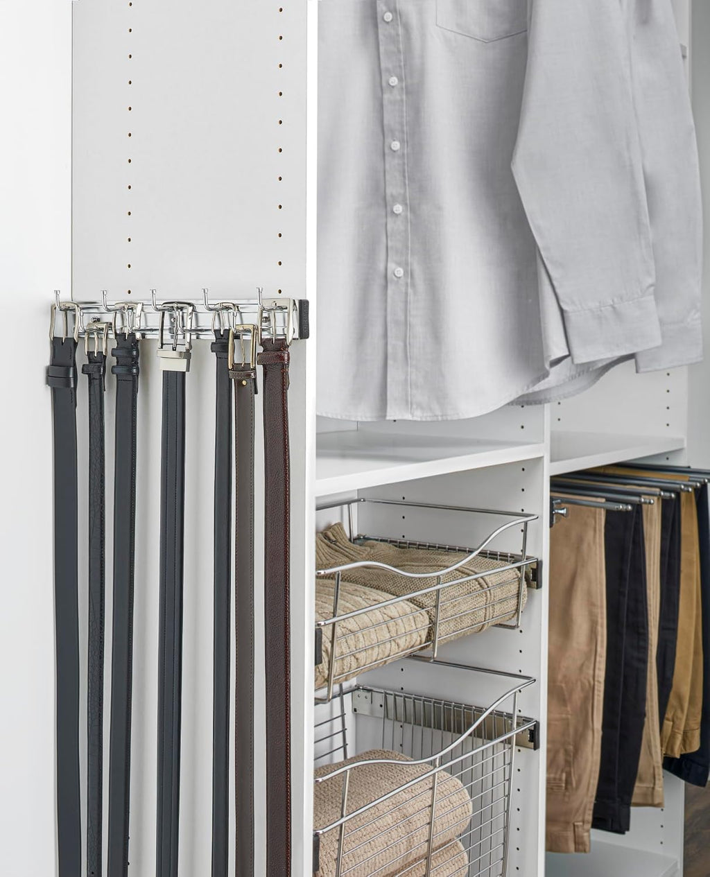Rev-A-Shelf BRC-14CR 14-Inch Wall Mounted Pullout Closet Belt and Scarf Organization Rack Accessories Holder Hanger with 9 Hooks, Chrome (2 Pack)