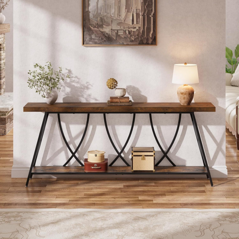 JUSTOGO Narrow Console Table for Entryway, Long Sofa Table, Rustic Brown | 70...