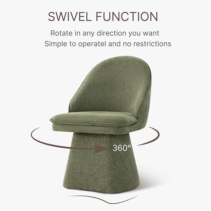 Swivel Dining Chairs Set of 4, Upholstered Mid Century Modern Deskchair with Round Back, Linen Fabric Kitchen Chairs for Dining Room, Bedroom, Dressing Room, Green