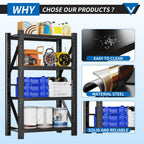 3000LBS Garage Shelving 32" W Garage Shelving Heavy Duty 4-Tier Metal Storage Shelves Adjustable Shelf Unit Storage Rack for Basement Supermarket Warehouse 32" W x 20" D x 63" H Black