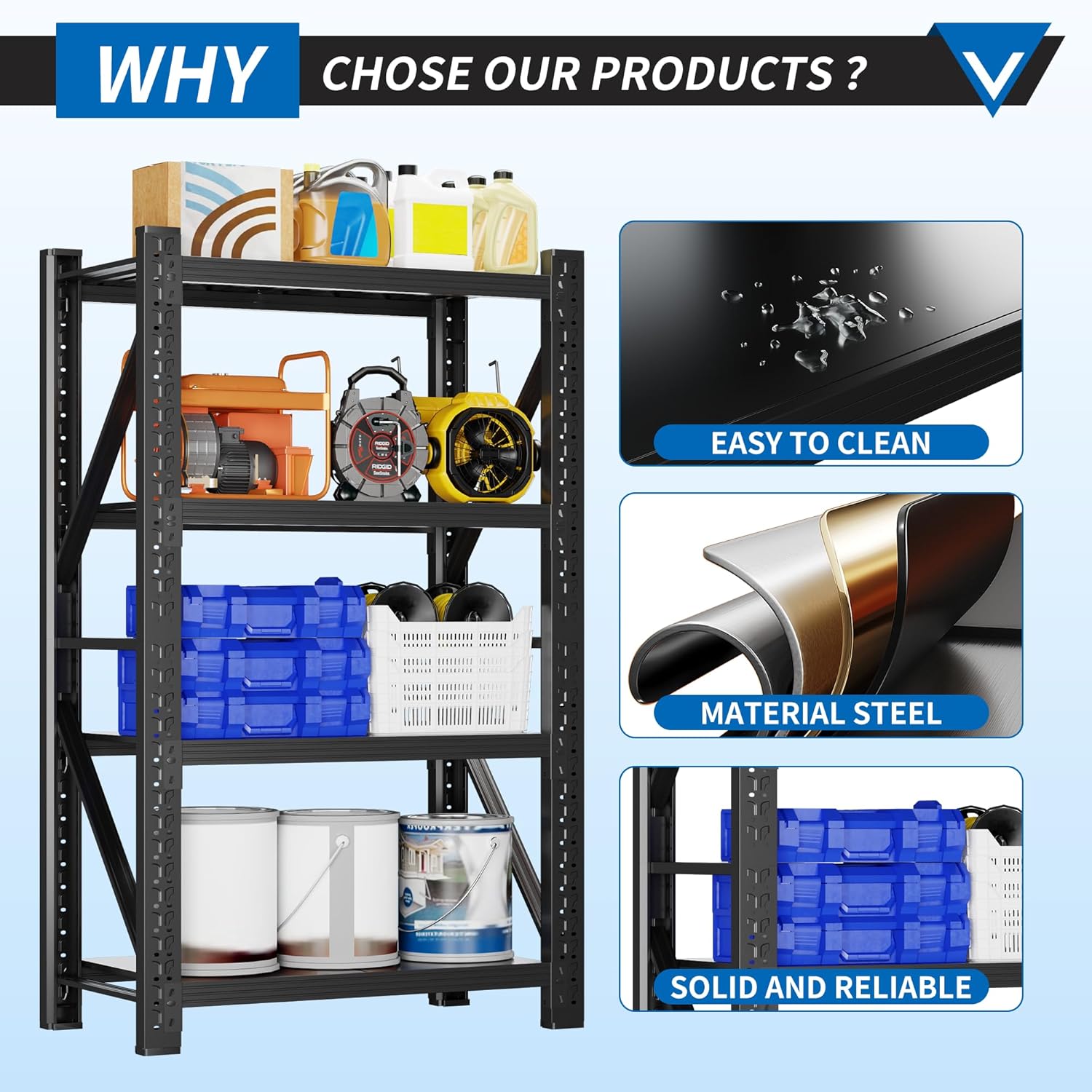3000LBS Garage Shelving 32" W Garage Shelving Heavy Duty 4-Tier Metal Storage Shelves Adjustable Shelf Unit Storage Rack for Basement Supermarket Warehouse 32" W x 20" D x 63" H Black