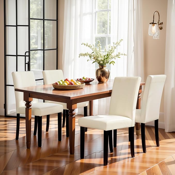SyMax Dining Chairs Set of 2, Faux Modern Leather Parson Dining Room Chairs, High-End Kitchen Side Chairs for Bedroom, Living Room, Cream, 2PCS (No Table)