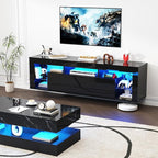 63" Floating High Gloss LED TV Stand for 75" TVs, Wall-Mounted Entertainment Center, Modern Media Console with Open Adjustable Glass Shelf and Hidden Storage Cabinet, Black