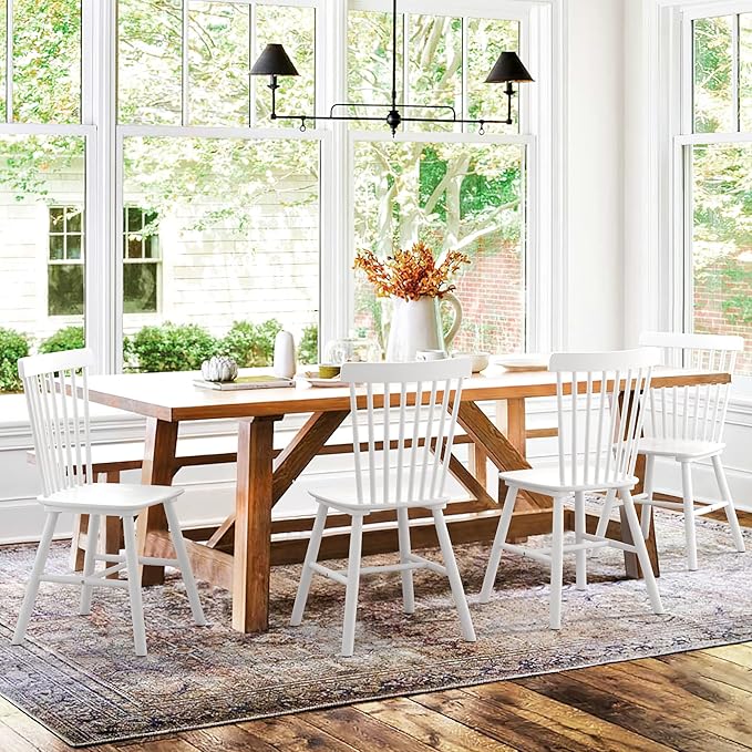 LUE BONA Windsor Dining Chair, Dining Chairs Set of 8, Spindle Back Wood Kitc...
