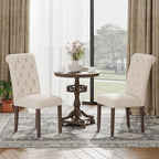 Upholstered Tufted Dining Room Chairs Set of 2, Parsons Kitchen Chairs with Padded Seat and Solid Wood Legs, Fabric Accent Side Diner Chair for Dining Room/Kitchen/Living Room, Beige