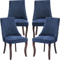 Navy Mid Century Dining Chairs Set of 4, Modern Kitchen & Dining Room Chairs Set of 4, Linen Upholstered Kitchen Chair, Sillas de Comedor, Wood Legs (Blue, 4 Pcs)