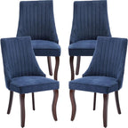 Navy Mid Century Dining Chairs Set of 4, Modern Kitchen & Dining Room Chairs Set of 4, Linen Upholstered Kitchen Chair, Sillas de Comedor, Wood Legs (Blue, 4 Pcs)