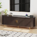 DHH 63 Inch Mid Century Modern TV Stand with Power Outlet for TVs up to 70 Inch, Entertainment Center with Storage and Adjustable Shelves, Media Console with Sliding Doors for Living Room(Brown)