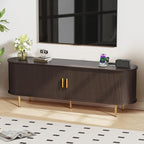 DHH 63 Inch Mid Century Modern TV Stand with Power Outlet for TVs up to 70 Inch, Entertainment Center with Storage and Adjustable Shelves, Media Console with Sliding Doors for Living Room(Brown)