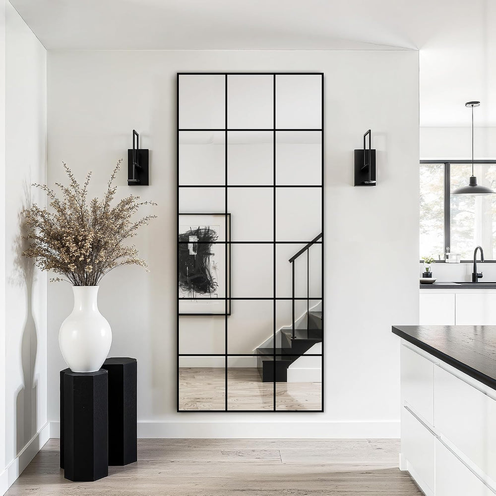 Large Window Pane Full Length Mirror 30"x70" Black Oversize Mirror