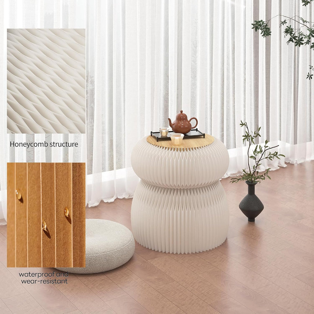 Stylish Honeycomb Paper Accent Table, Round Fluted Side Table, Decorative Acc...