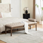 66" Upholstered End of Bed Bench with Headrest, Button Tufted (Taupe) | Nano Leather, Dark Walnut Legs, Bedroom & Entryway, Footstool Design, Window Bench Style