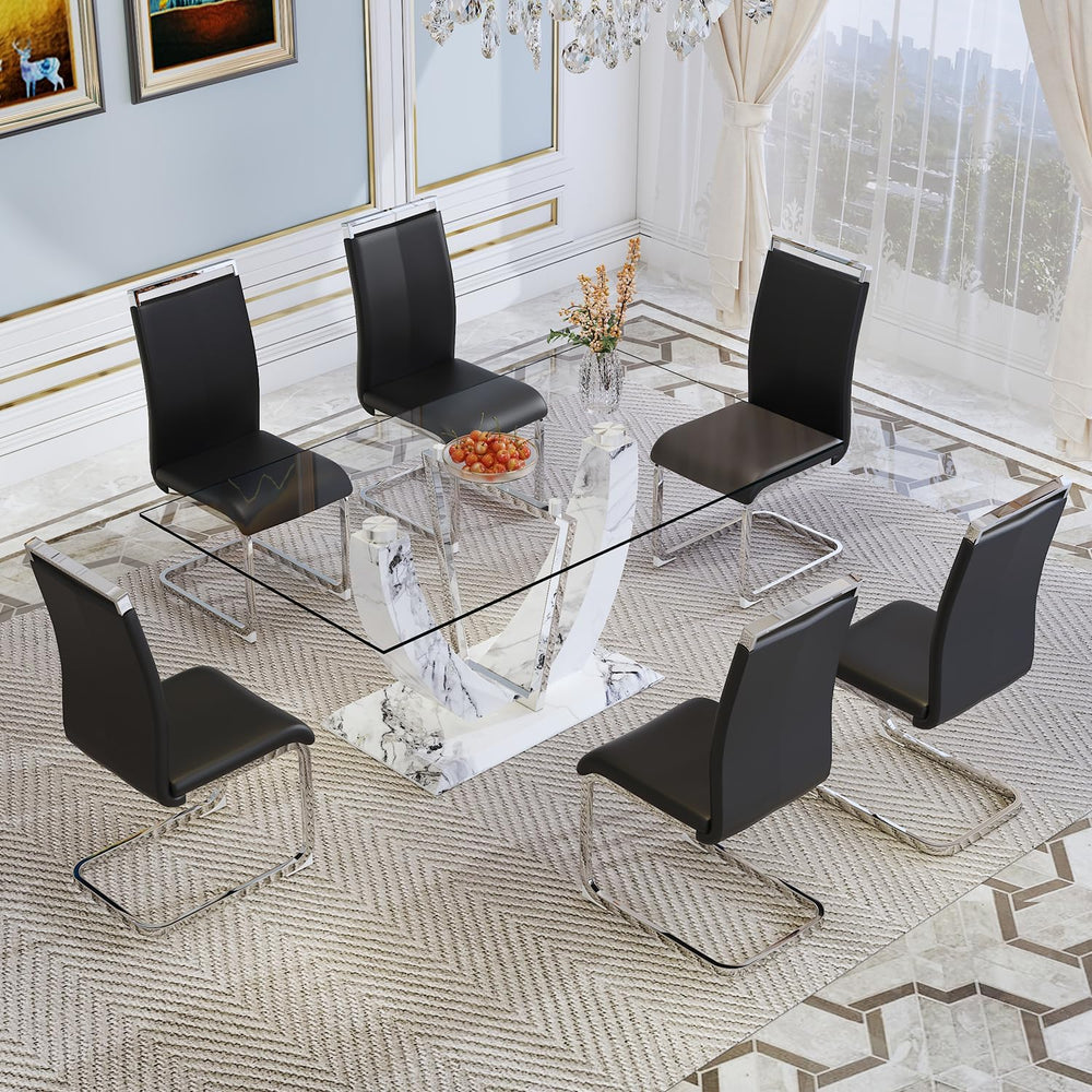 Modern Faux Marble Dining Table Set for 6, 63" Rectangular Kitchen Table...
