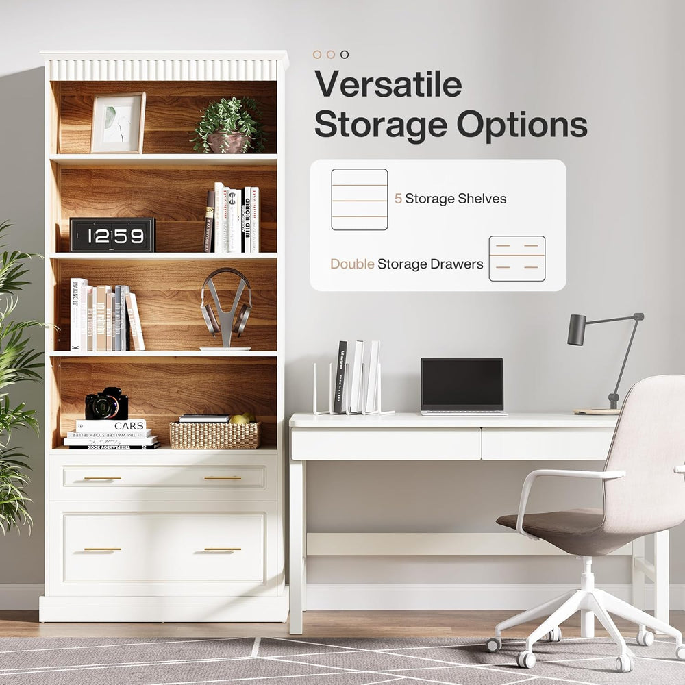 Tribesigns 5-Shelf Bookcase with File Cabinet Drawer, 72" Tall Bookshelf...