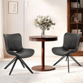 Dining Chairs Set of 2, 360° Swivel Upholstered Mid-Century Modern Kitchen Dining Room Chairs, Armless Faux Leather Accent Side Chair with Padded Back, Metal Leg, Black