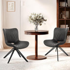 Dining Chairs Set of 2, 360° Swivel Upholstered Mid-Century Modern Kitchen Dining Room Chairs, Armless Faux Leather Accent Side Chair with Padded Back, Metal Leg, Black