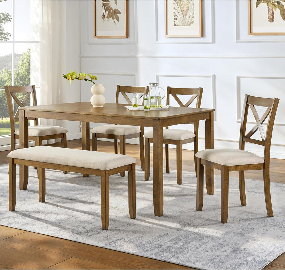 Harper & Bright Designs Complete 6-Piece Oak Dining Set –58.5" Recta...