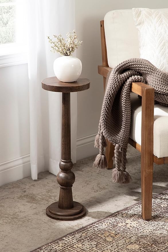 Kate and Laurel Wegner Traditional Wooden Round Drink Table, 8 x 23, Rich Bro...
