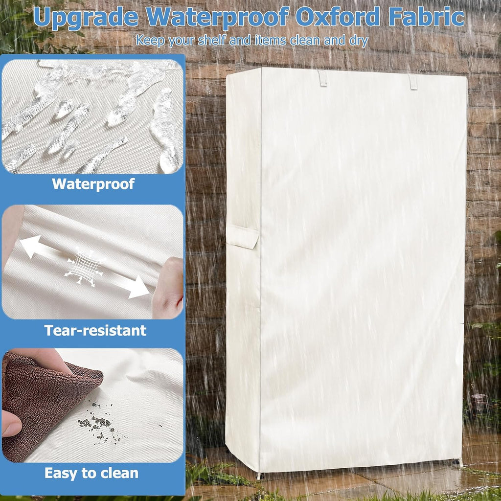 Storage Shelf Cover,Outdoor Heavy Duty 600D 48''W x 18''D x 72''H Dustproof Waterproof Shelf Covers for Wire Shelving,Storage Rack Cover with Zipper,White
