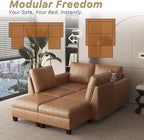 SITJOY 118" Faux Leather Modular Sectional Sofa with Storage, Mid Century Modern Sectional Couches for Living Room, Soft Padded Armrests, 4 Seater U-Shaped Couch with Ottoman, Brown