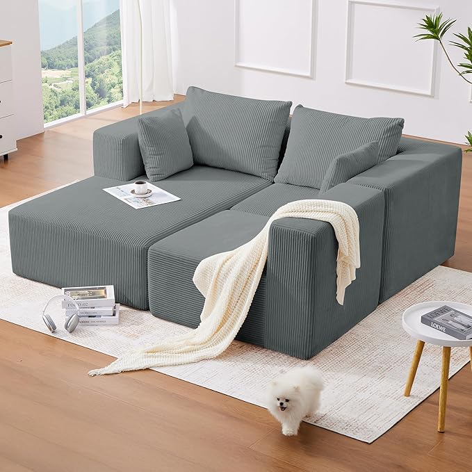 KINGYES 107'' Modular Sectional Sofa, L Shaped Cloud Couch for Living Room, Modern Boneless Sofa with Chaise for Bedroom, Light Gray