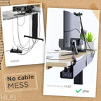 No-Screw Under Desk Cable Management Tray - Self-Adhesive Installation, Cord Management, Cable Tray, Under Desk Wire Organizer - Black Set of 4