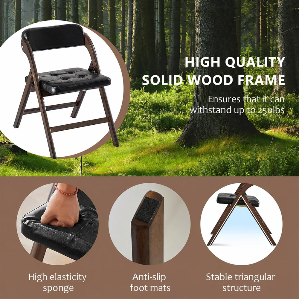 Wood Folding Chairs Set of 2, Upholstered Foldable Dining Chairs
