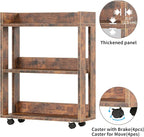 ALISENED 3 Tier Nightstand with Wheels, Wood Small Bookshelf and Bookcase, Farmhouse Bedside End Table with Storage Rack for Bedroom, Library, Living Room, Home, Office Cart, Rustic