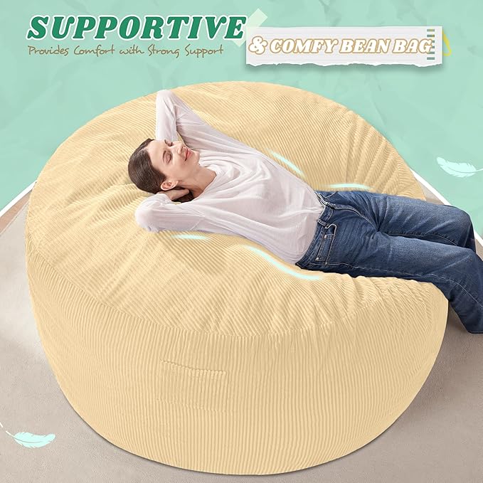 HABUTWAY 5FT Bean Bag Chair,Giant Bean Bag Chairs for Adults,Big Bean Bags wi...