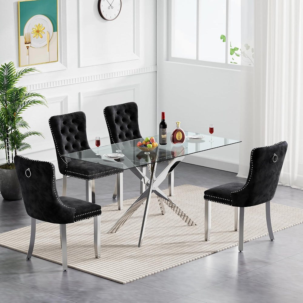 5 Piece Glass Dining Table Set Modern Glass Dining Table Set for 4, 51" ...
