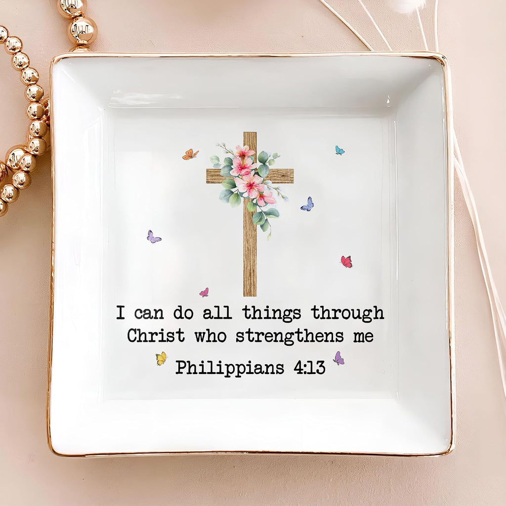 Inspirational Bible Verse Jewelry Dish,4" Ceramic Jewelry Tray Christian Gifts for Women, Religious Gifts for Mom, Daughter, Sister, Friends - Birthday, Confirmation, Catholic Gift for Her, Teen Girls