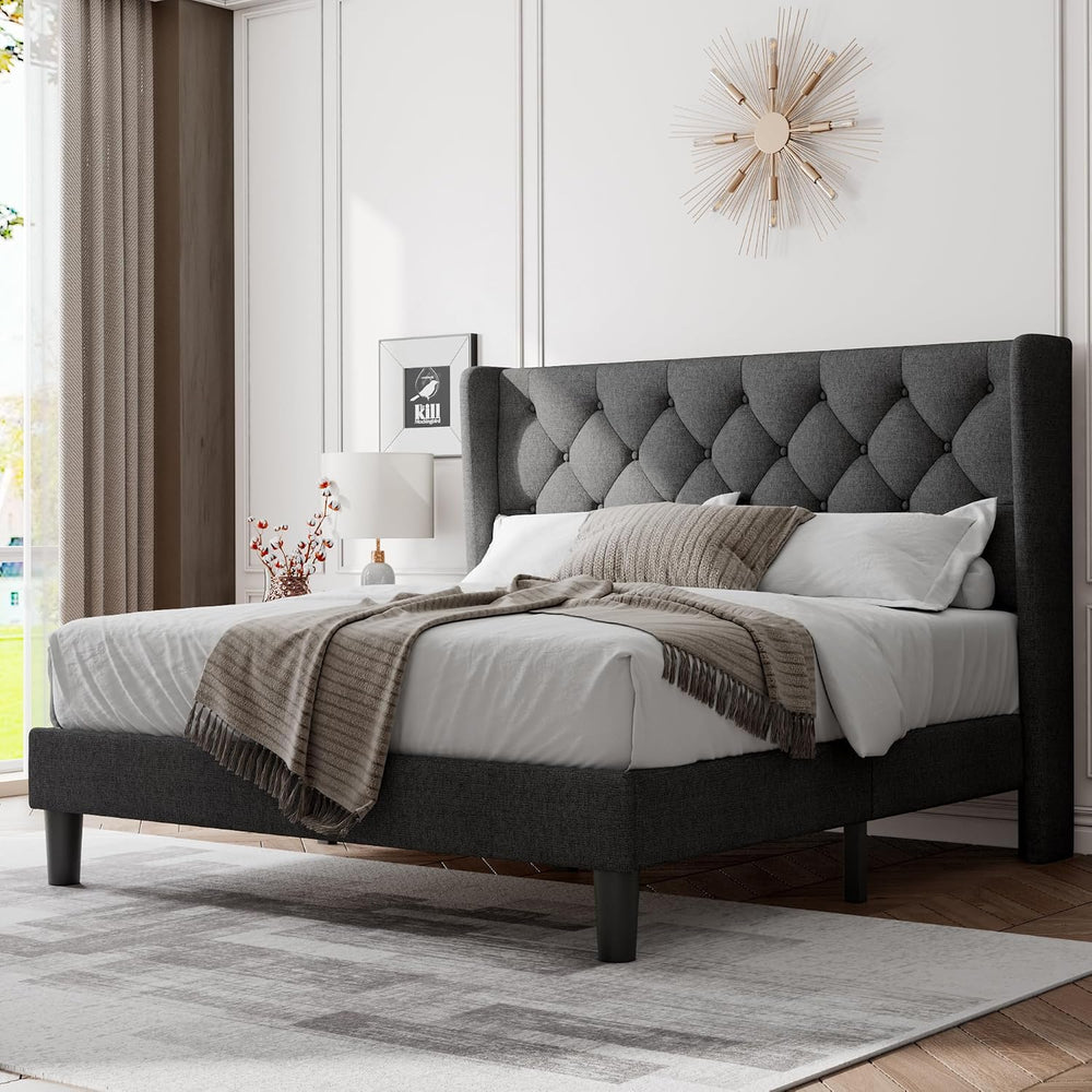 Feonase Full Size Bed Frame with Upholstered Wingback Headboard, Platform Bed...