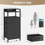 Night Stand Bedside Table Bedroom - Tall Nightstand with Charging Station & LED Light Strip, Bed Side Table with Storage Shelf & 4 Fabric Drawers, 2 U-S-B Ports & 2 AC Outlets