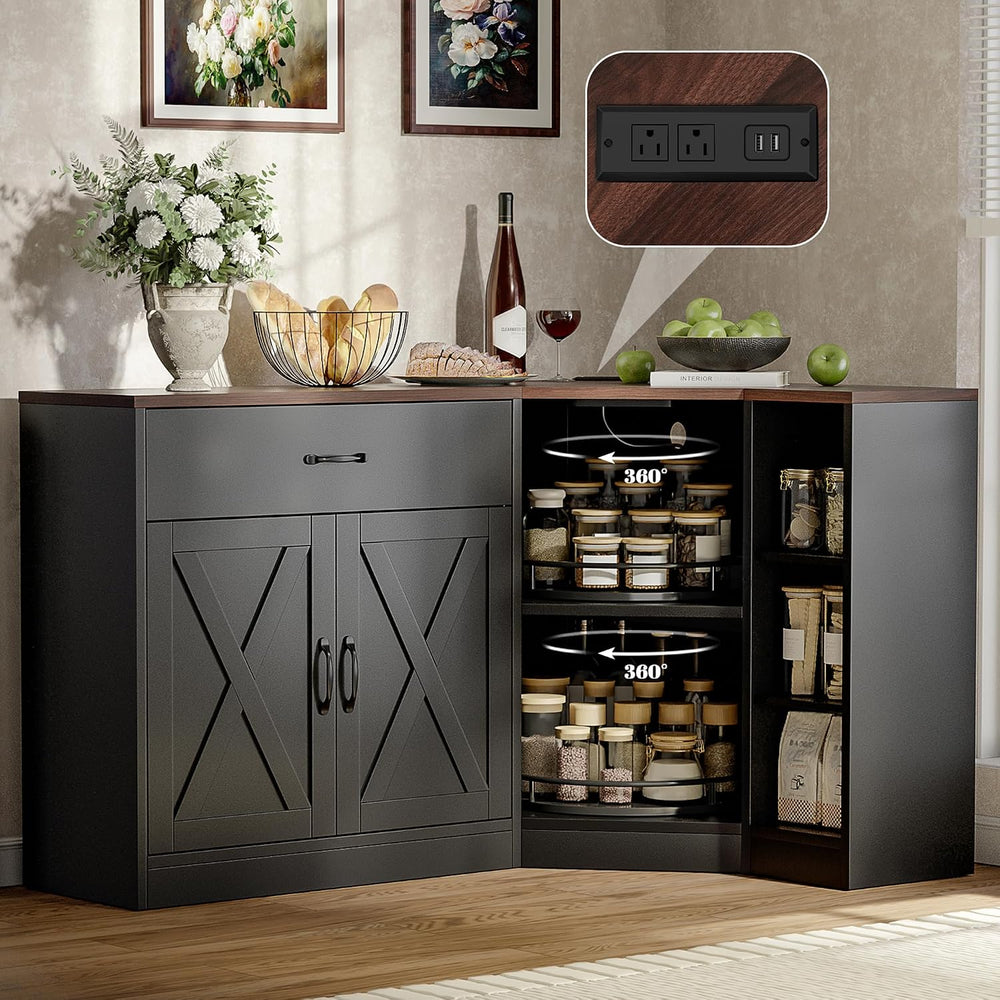 Corner Cabinet w/Charging Station, Kitchen Pantry w/Lazy Susan Turntable | Fa...