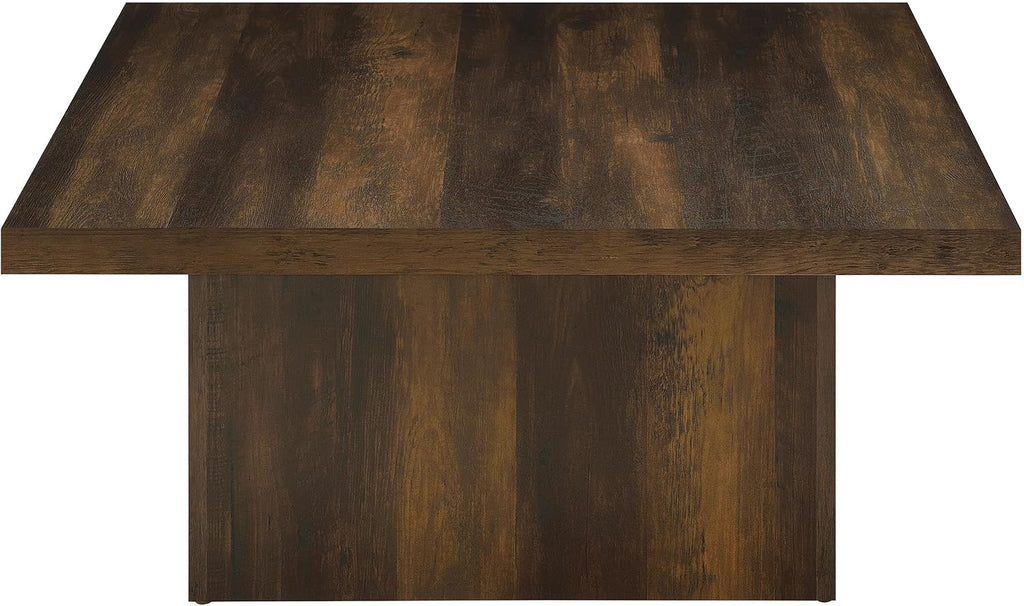 Coaster Home Furnishings - Devar - Wood - Square Coffee Table with Pedestal Base, Geometric Design and Transitional Style - Living Room - Dark Pine - 710888