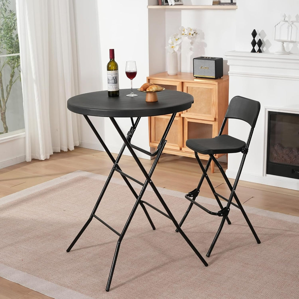 32" Round Folding Table, Portable Bar Height Folding Table with Detachab...