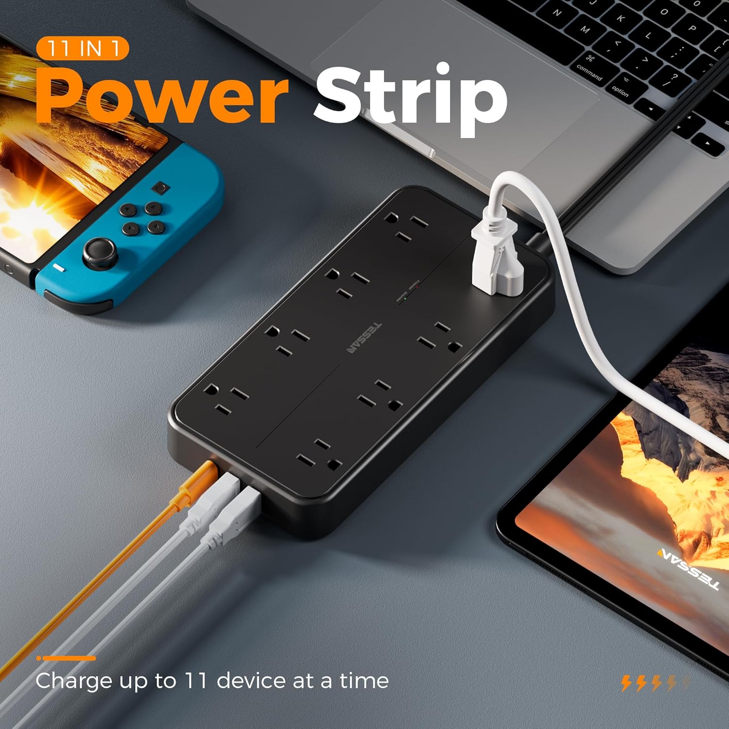 Surge Protector Power Strip, TESSAN Flat Plug Extension Cord with 8 Outlets 3 USB Ports(1 USB C), 1080 Joules Protection, 6 Ft, Wall Mountable Charging Station for Home Office Dorm Room Essentials