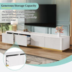Ball & Cast Luxury Fluted TV Stand with 4 Drawers for TVs up to 85", Modern Media Console w/Faux Marble Tabletop and Gold Base, Curved Profile Design,Entertainment Center for Living Room,White
