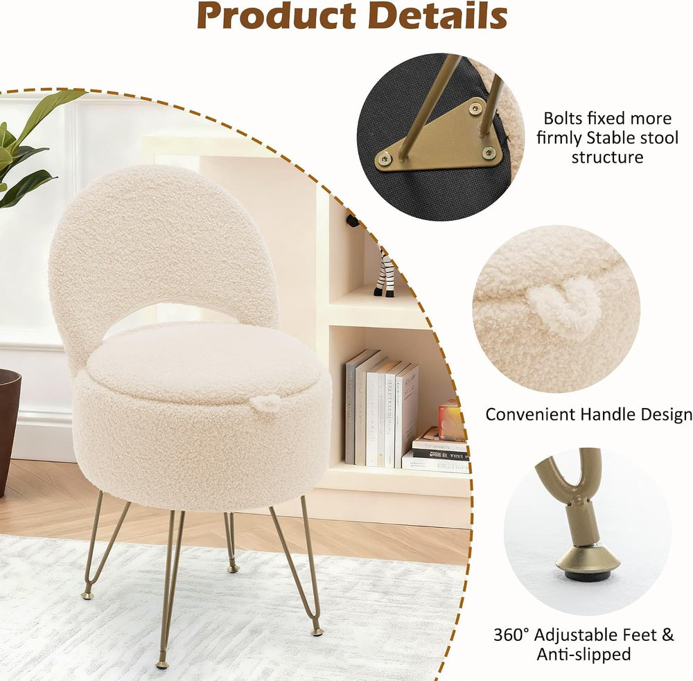 Korser Vanity Stool Chair with Storage and Folding Back, 13"x13"x27...