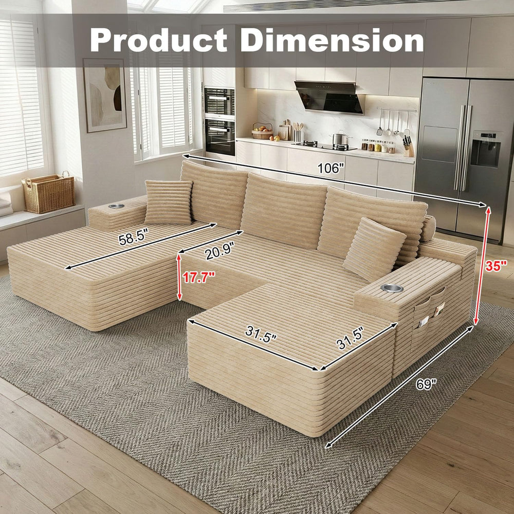 KCGKCG 106" Cloud Modular Sectional Couch with Ottoman, Modern U Shaped ...