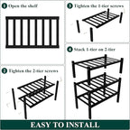 Smiry Shoe Rack, 3 Tier Small Bamboo Shoe Organizer, Stackable Free Standing Wooden Shoe Storage Shelf for Closet, Entryway, Front Door Entrance, Black