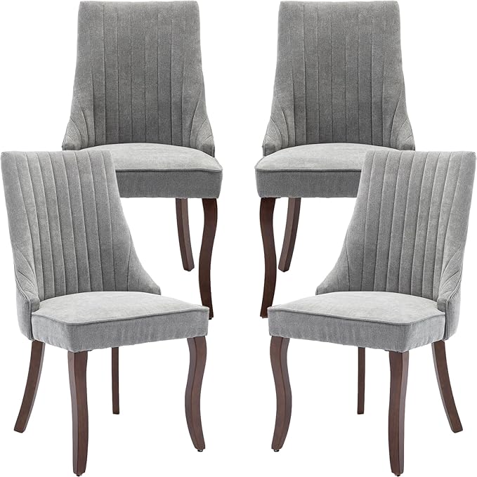 Gray Mid Century Dining Chairs Set of 4, Modern Kitchen & Dining Room Chairs Set of 4, Fabric Upholstered Kitchen Chairs, Sillas de Comedor, Wood Legs (Grey, 4 Pcs)