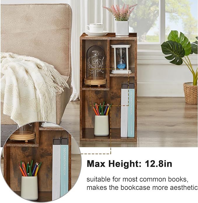 VECELO Small Bookshelf, 3 Cube Shelf, Fits Tallest Hardcovers, Horizontal Available, Modern Storage Organzier for Small Spaces, Vintage Brown
