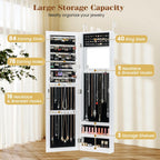 Giantex Wall Mounted Jewelry Cabinet with Full Length Mirror, Over The Door Jewelry Armoire Organizer with Large Storage, Makeup Mirror & Velvet Lining (White)