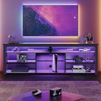 Bestier Tall TV Stand for 75 inch TV, LED Entertainment Center, Gaming TV Console with Storage for PS5, Modern TV Cabinet for Bedroom, Living Room, Black Carbon Fiber