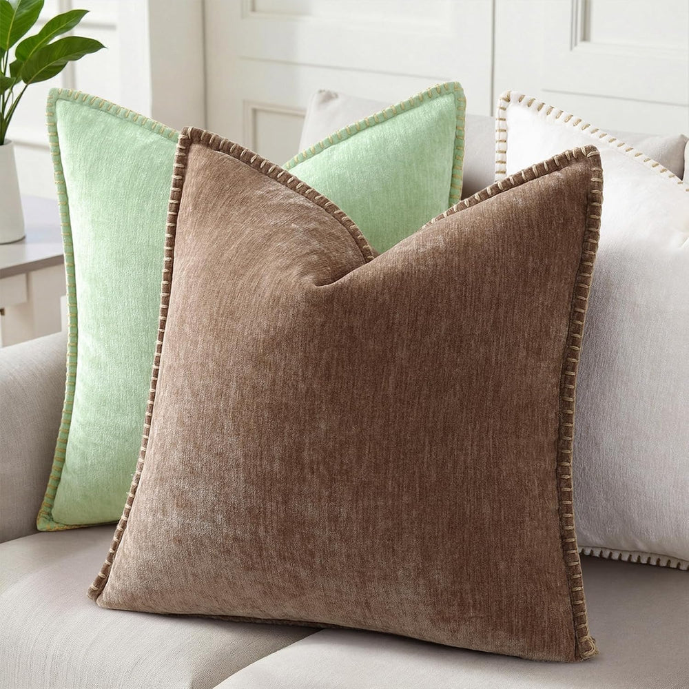 Pallene Chenille Soft Brown Throw Pillow Cover 22x22 Set of 2